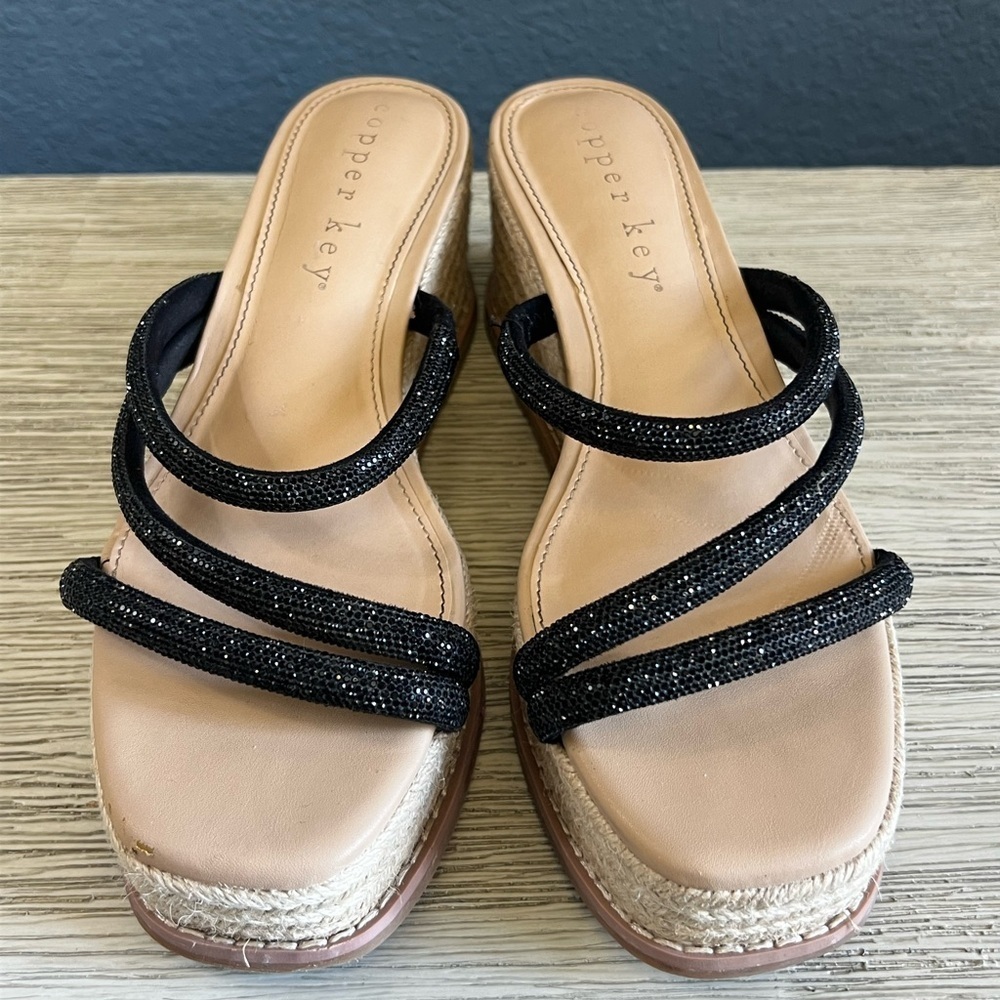 Copper Key Sugar Black Rhinestone Strappy Espadrilles